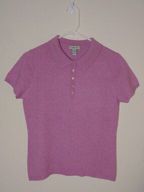 Geneva 100% Cashmere Short Sleeves Polo Sweater Size L Hot Pink